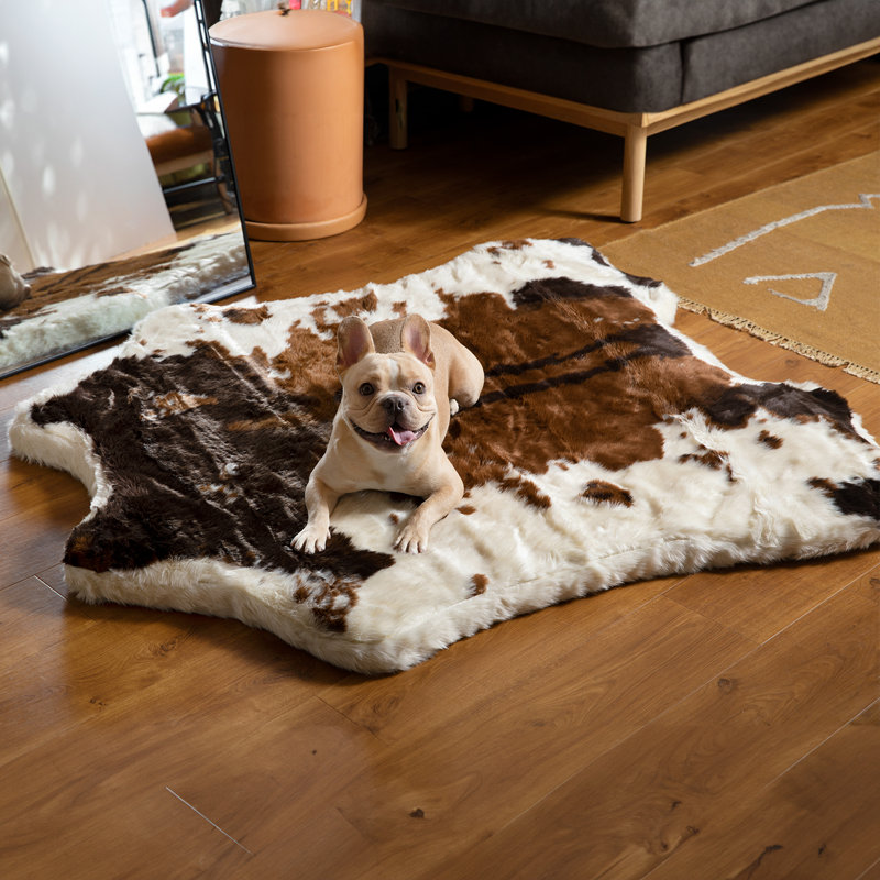 Paw Brands PupRug Memory Foam Dog Bed Brown Faux Cowhide Junior